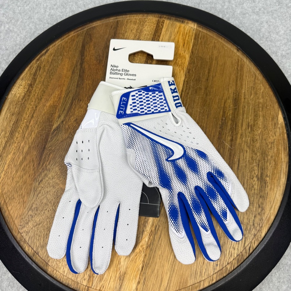 Nike Alpha Elite Batting Gloves Duke Blue Devils White Blue Mens Large